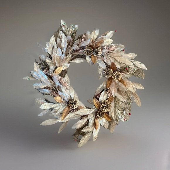 Handmade Festive Faux Wreath Door wall Decor Rattan Bells Gold Silver Pine - Picture 2 of 8